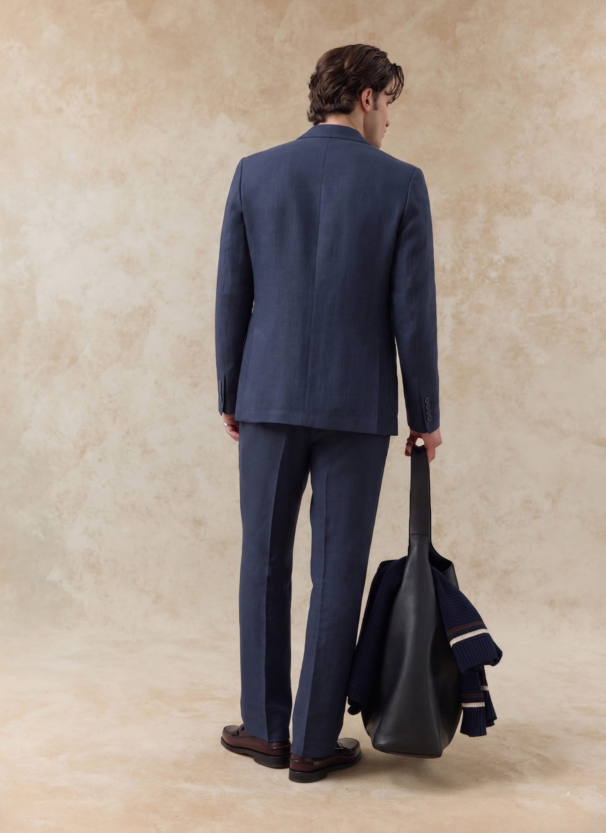 Men's Tailored Linen Trousers - Straight Leg - Navy Blue | Percival Discount