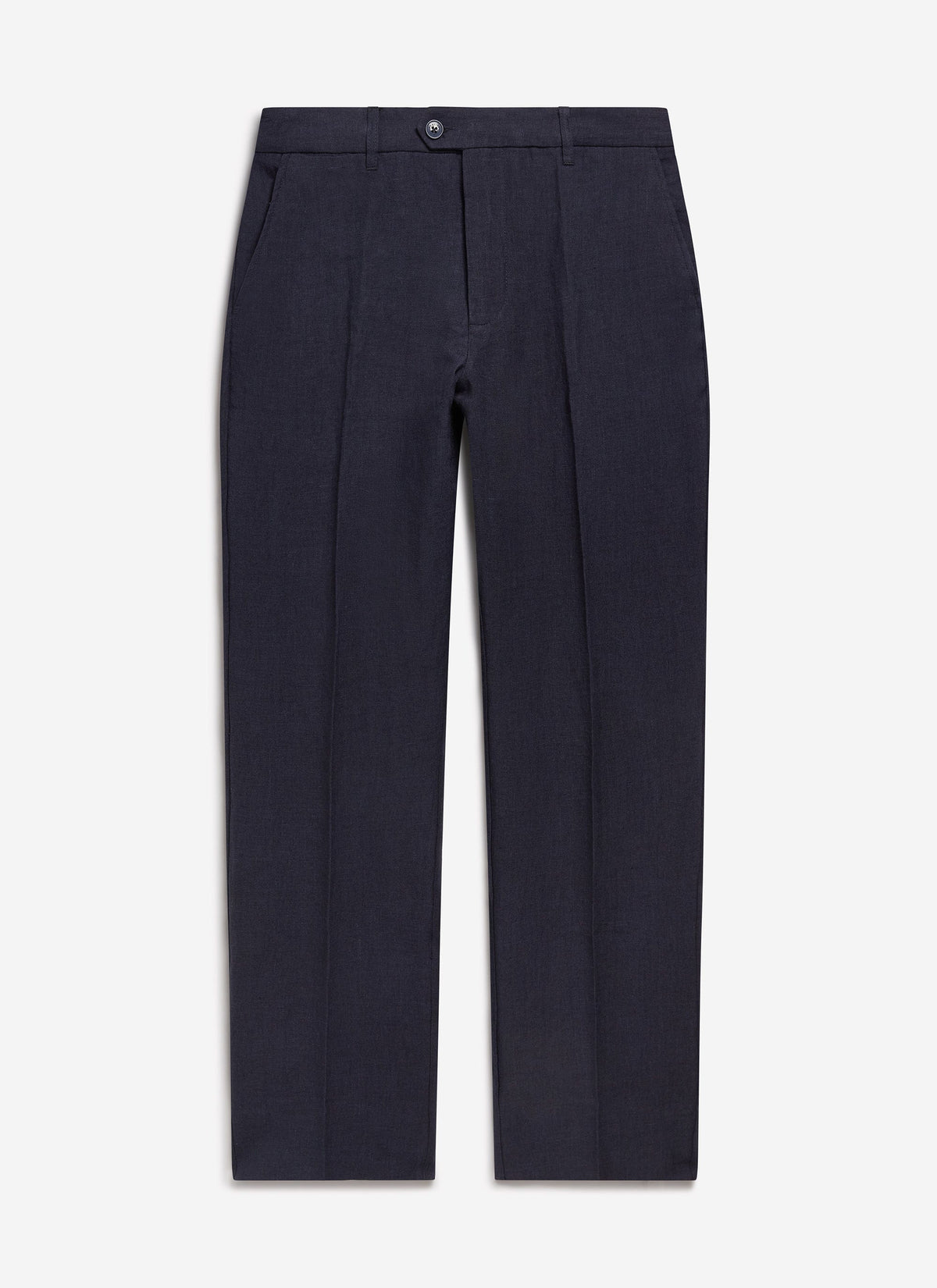 Men's Tailored Linen Trousers - Straight Leg - Navy Blue | Percival Discount