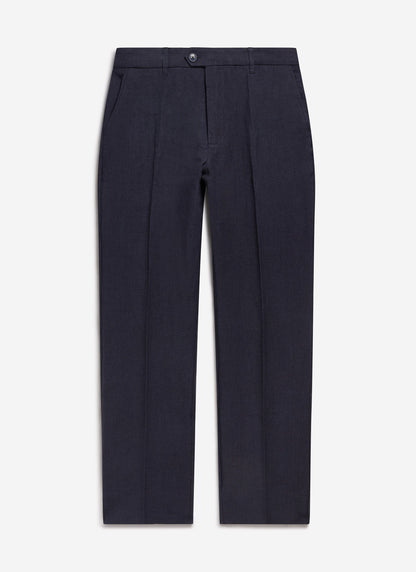 Men's Tailored Linen Trousers - Straight Leg - Navy Blue | Percival Discount