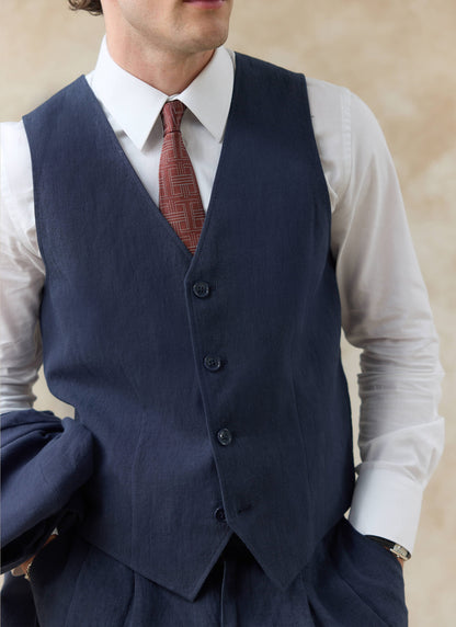 Men's Waistcoat - Linen - Navy Blue | Percival Signature