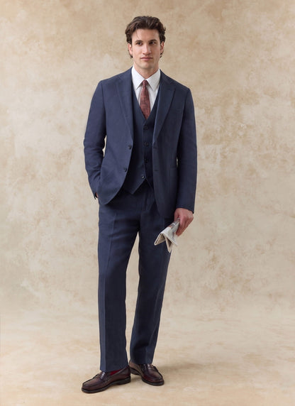 Men's Waistcoat - Linen - Navy Blue | Percival Signature