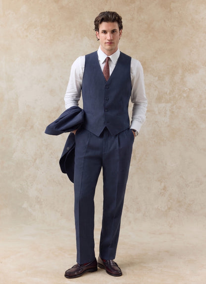 Men's Waistcoat - Linen - Navy Blue | Percival Signature