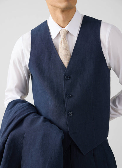 Men's Waistcoat - Linen - Navy Blue | Percival Signature