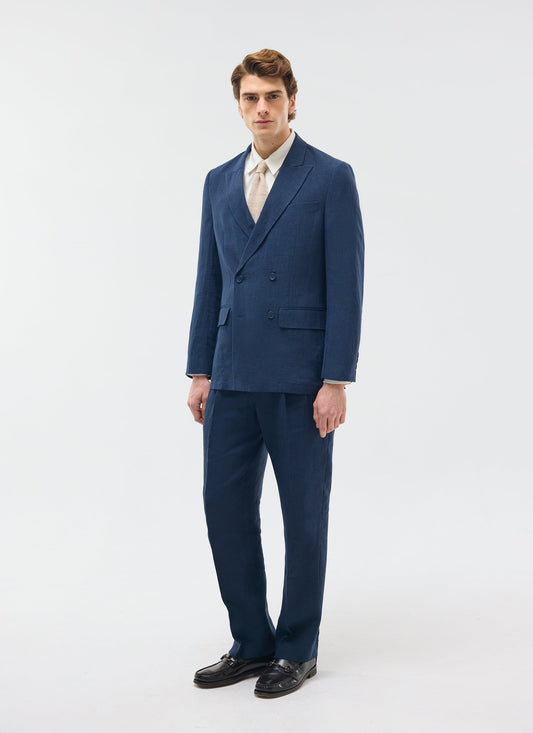 Percival Men's Linen Double Breasted Blazer - Wedding Suit Jacket - Navy Blue | Percival Top Pick