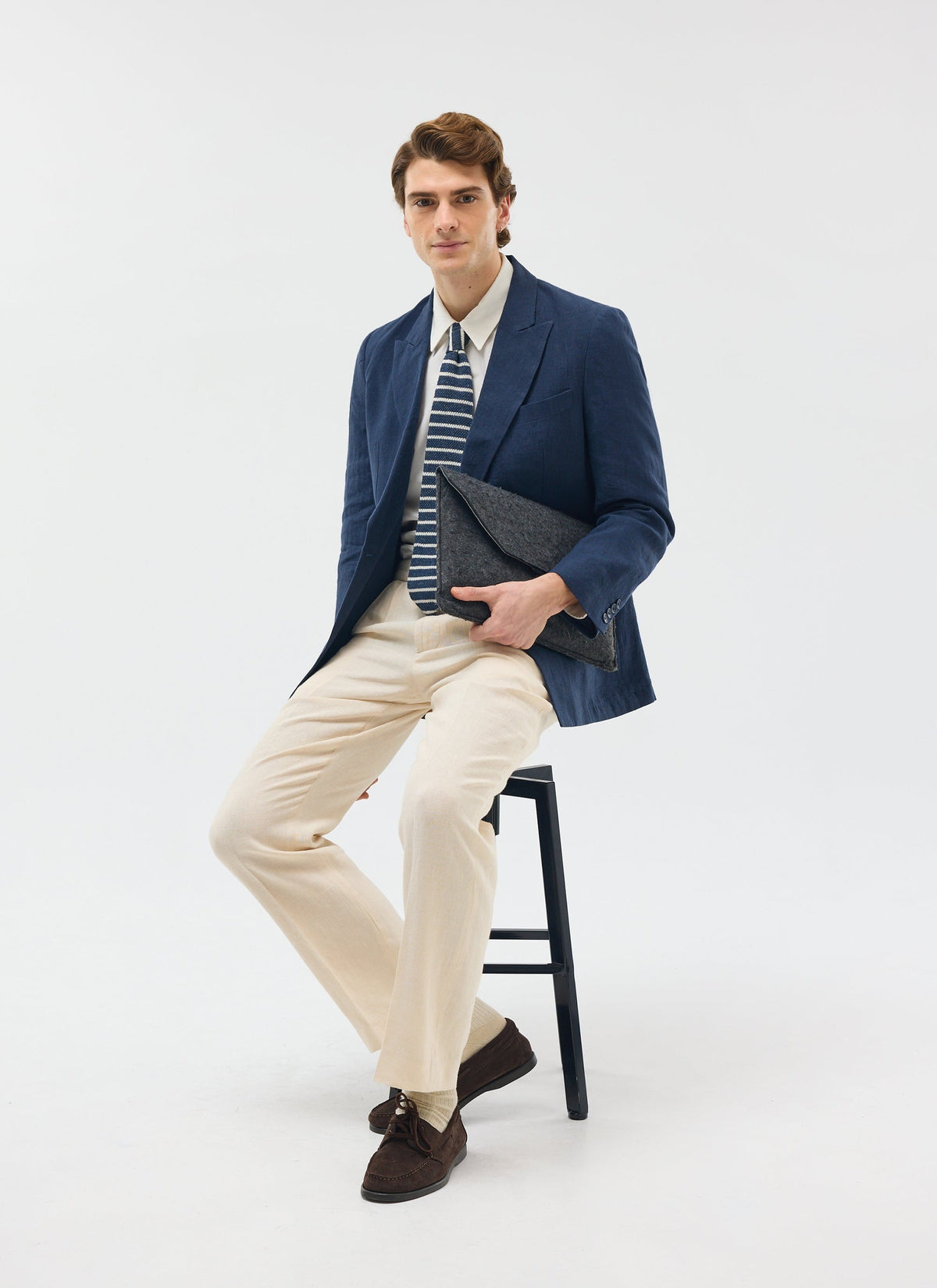 Percival Men's Linen Double Breasted Blazer - Wedding Suit Jacket - Navy Blue | Percival Top Pick