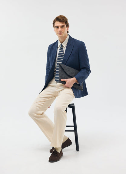 Percival Men's Linen Double Breasted Blazer - Wedding Suit Jacket - Navy Blue | Percival Top Pick