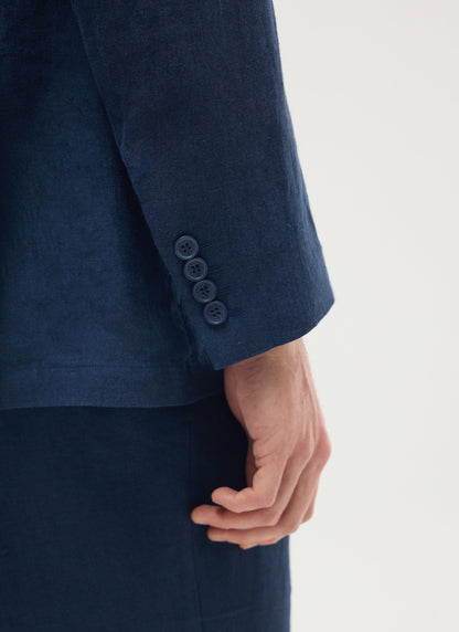 Percival Men's Linen Double Breasted Blazer - Wedding Suit Jacket - Navy Blue | Percival Top Pick