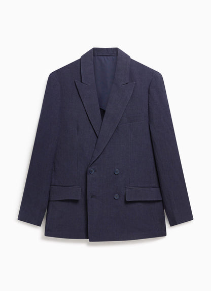Percival Men's Linen Double Breasted Blazer - Wedding Suit Jacket - Navy Blue | Percival Top Pick