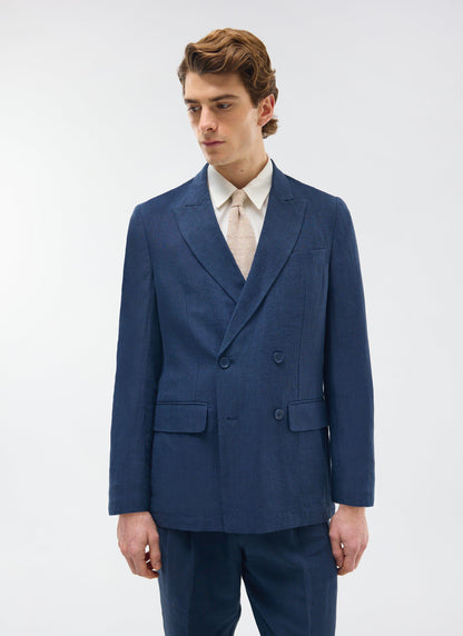 Percival Men's Linen Double Breasted Blazer - Wedding Suit Jacket - Navy Blue | Percival Top Pick