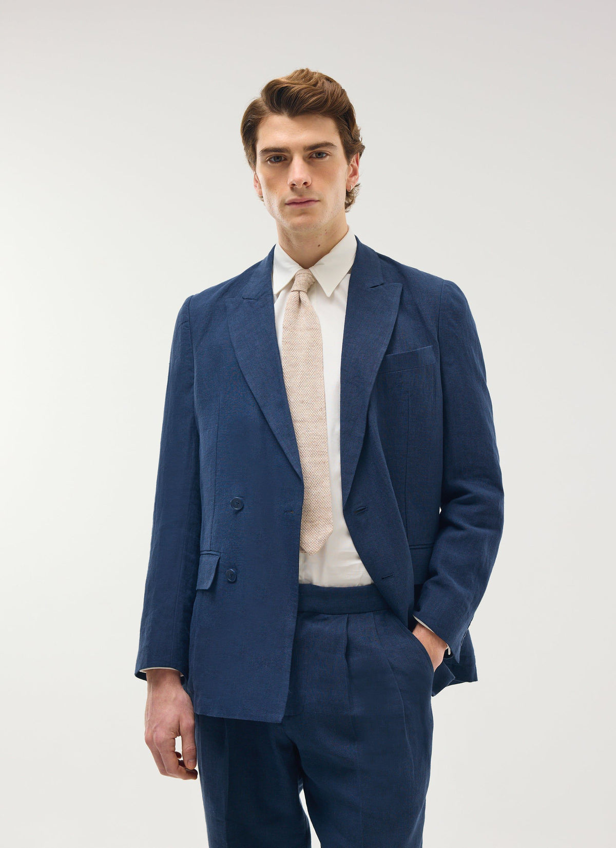 Percival Men's Linen Double Breasted Blazer - Wedding Suit Jacket - Navy Blue | Percival Top Pick
