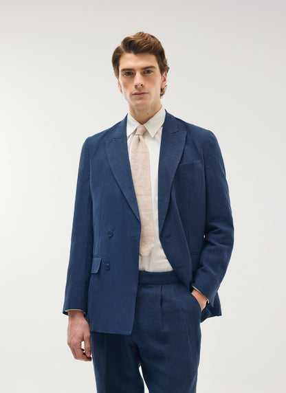 Percival Men's Linen Double Breasted Blazer - Wedding Suit Jacket - Navy Blue | Percival Top Pick