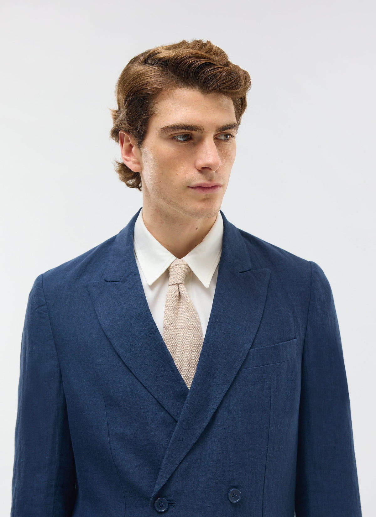 Percival Men's Linen Double Breasted Blazer - Wedding Suit Jacket - Navy Blue | Percival Top Pick
