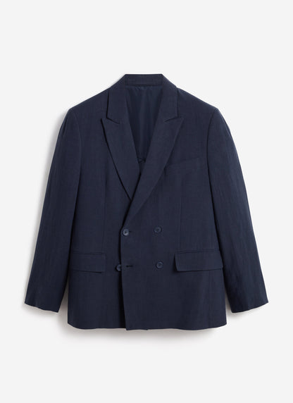 Men's Linen Double Breasted Blazer - Navy Blue | Percival Deals