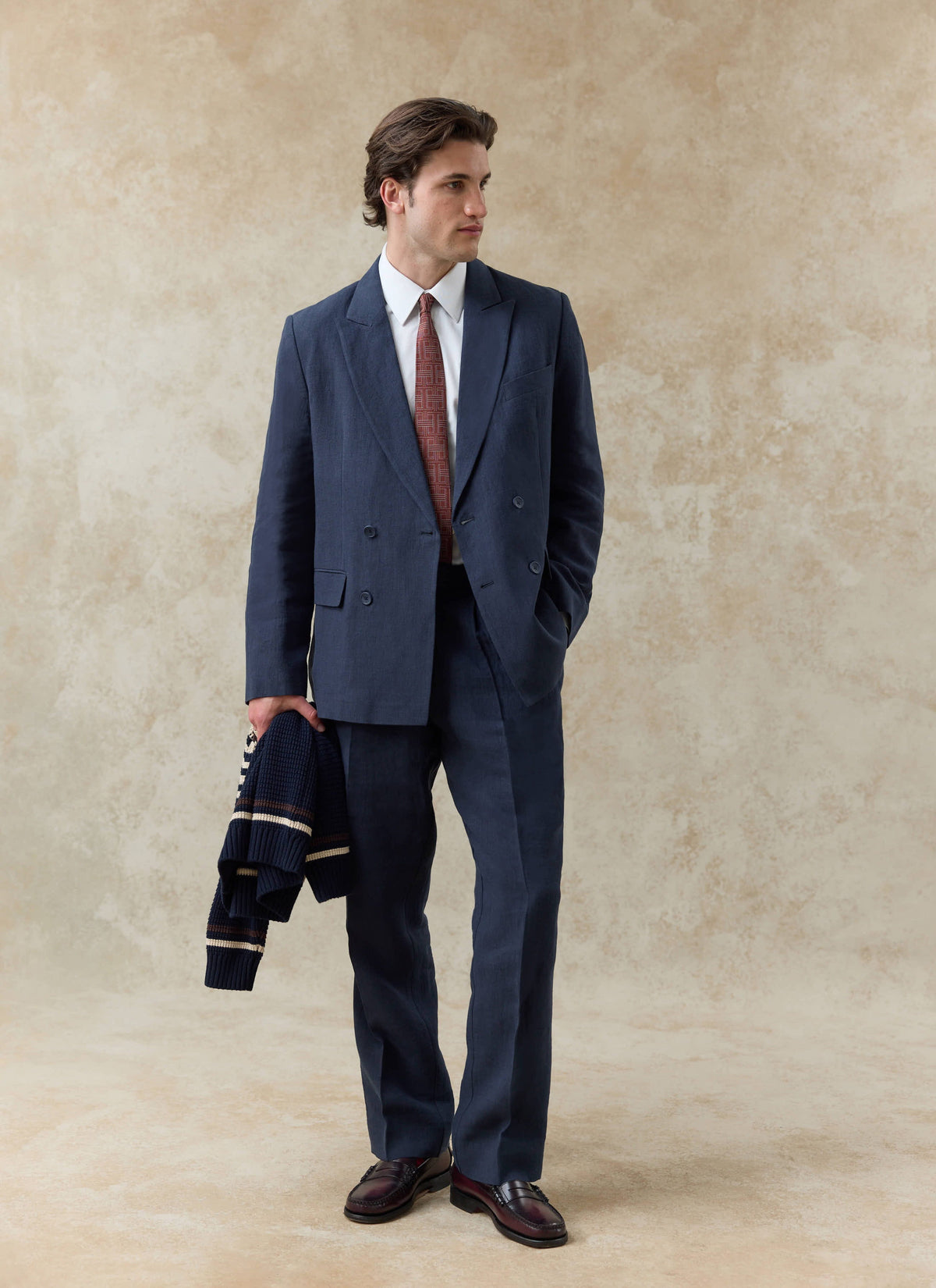 Men's Linen Double Breasted Blazer - Navy Blue | Percival Deals