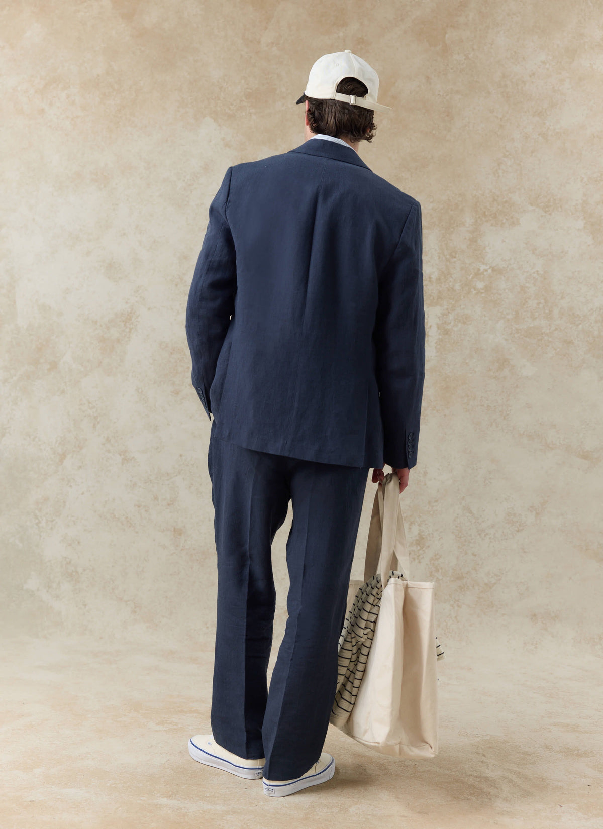 Men's Linen Double Breasted Blazer - Navy Blue | Percival Deals