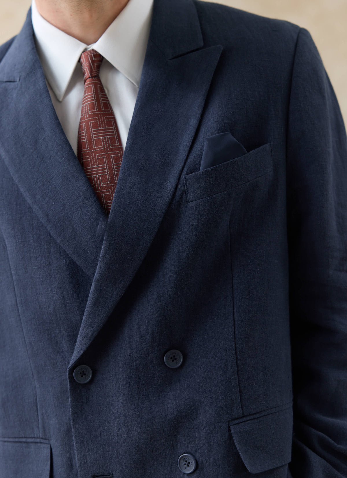 Men's Linen Double Breasted Blazer - Navy Blue | Percival Deals