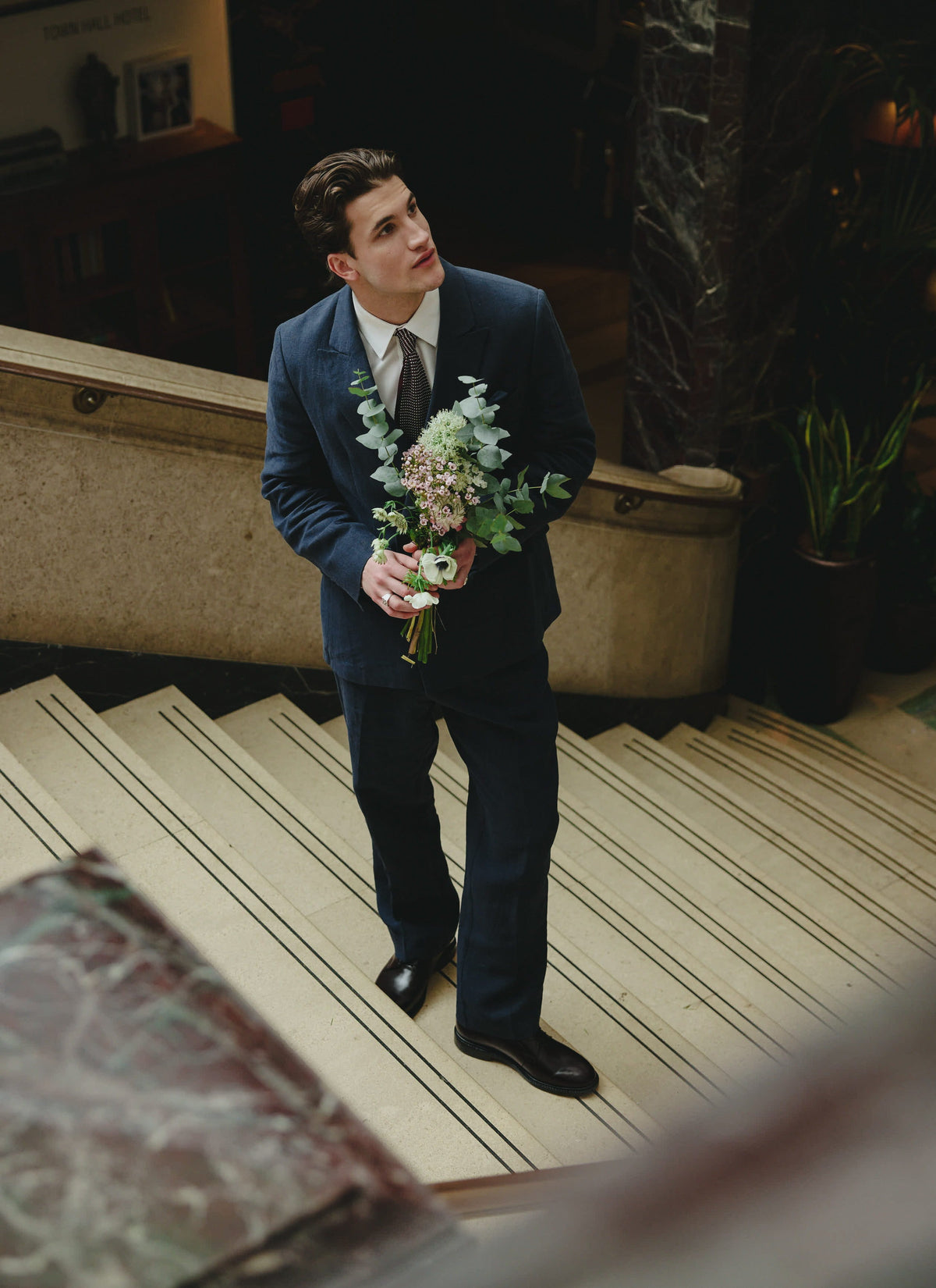 Men's Linen Double Breasted Blazer - Navy Blue | Percival Deals
