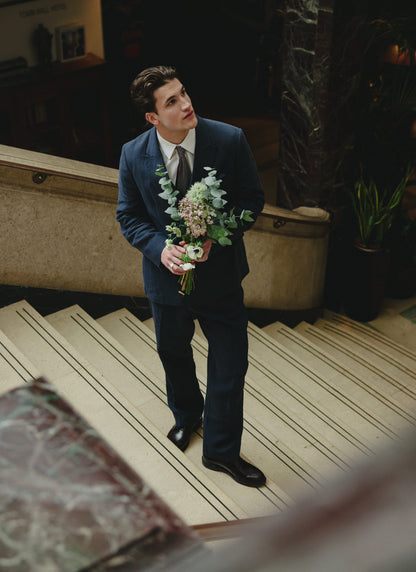 Men's Linen Double Breasted Blazer - Navy Blue | Percival Deals