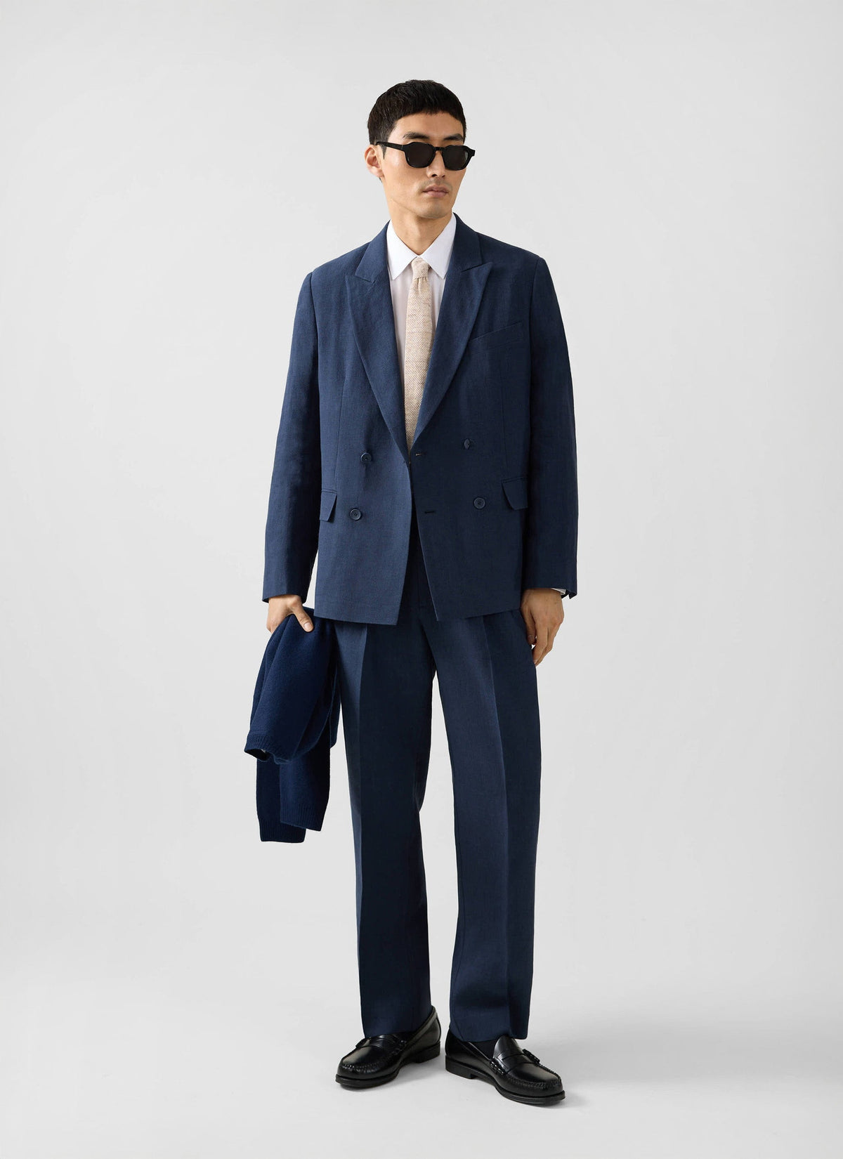 Men's Linen Double Breasted Blazer - Navy Blue | Percival Deals