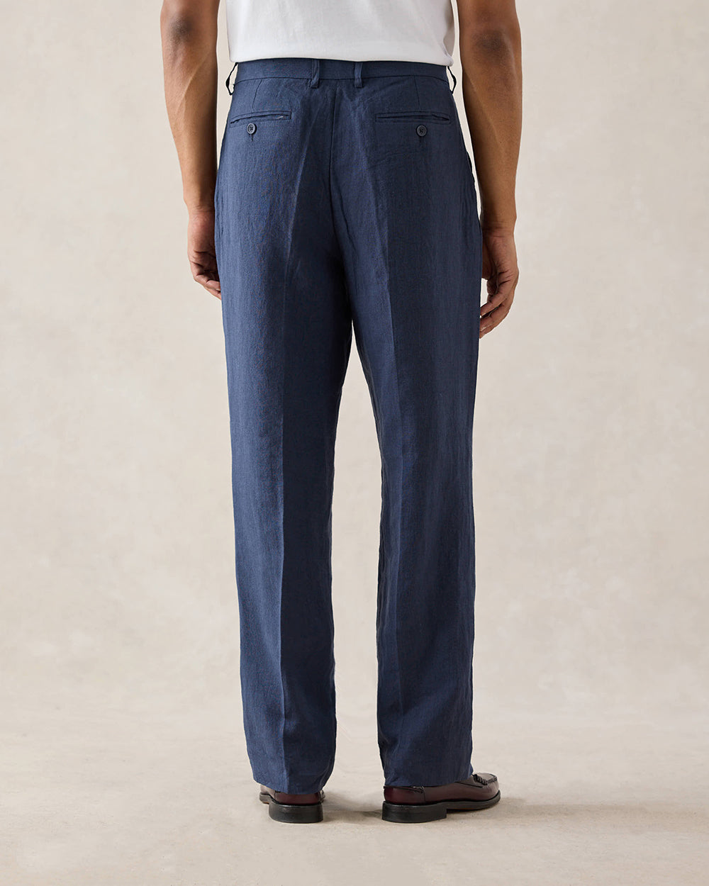 Men's Pleated Suit Trousers - Linen - Navy Blue | Percival New