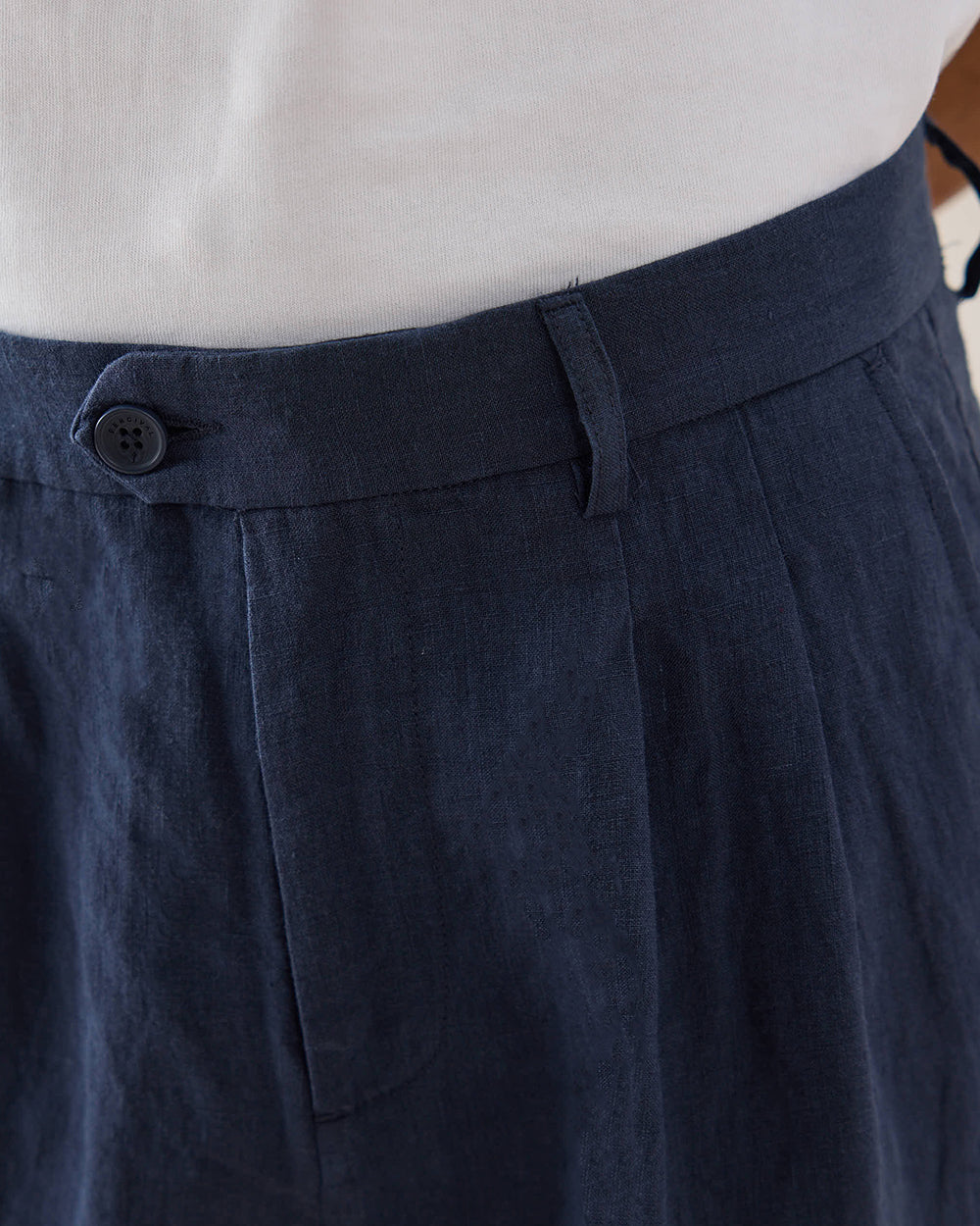 Men's Pleated Suit Trousers - Linen - Navy Blue | Percival New