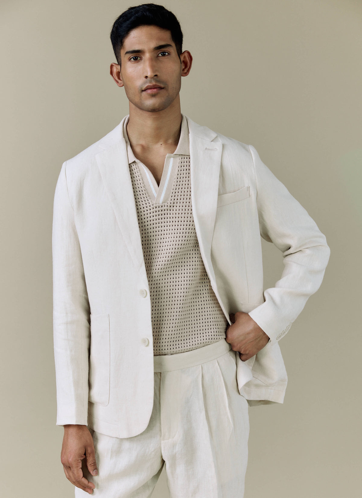 Men's Linen Blazer - Suit Jacket - Cream | Percival Great Value