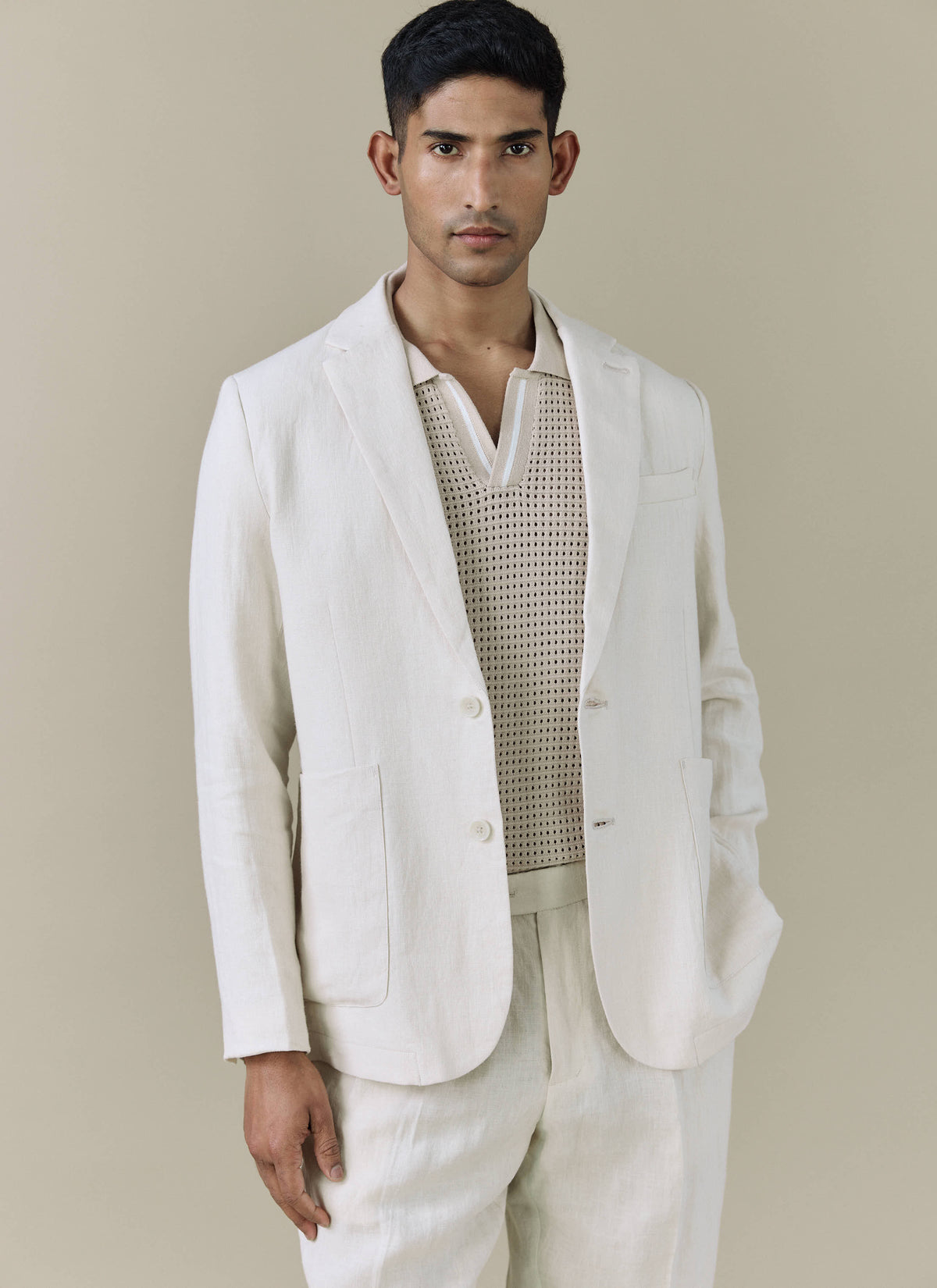Men's Linen Blazer - Suit Jacket - Cream | Percival Great Value