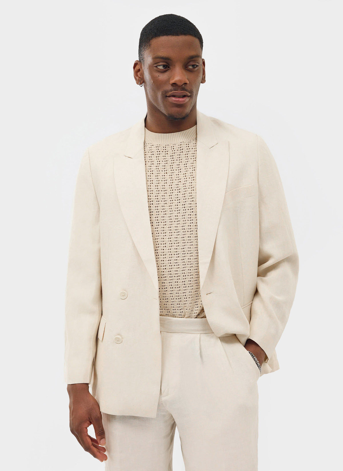Percival Men's Linen Double Breasted Blazer - Wedding Suit Jacket - Stone | Percival Deals