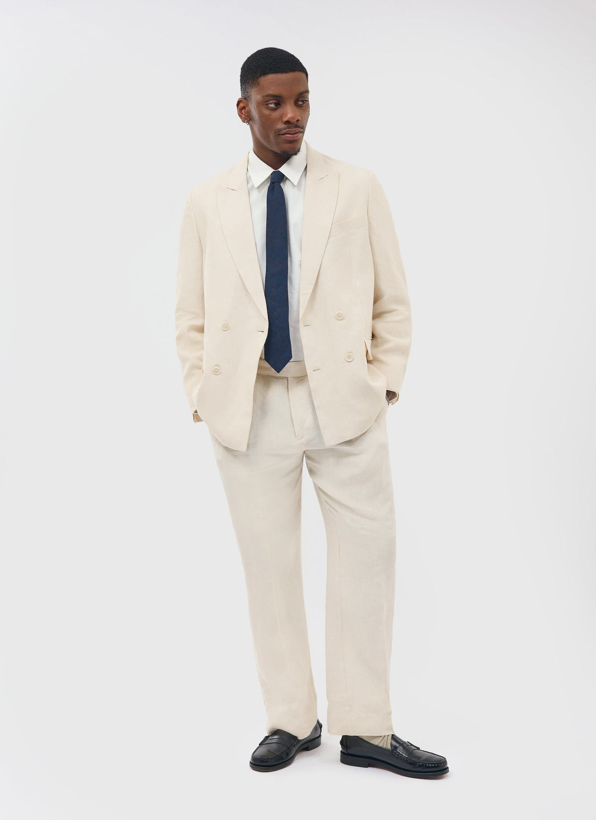 Percival Men's Linen Double Breasted Blazer - Wedding Suit Jacket - Stone | Percival Deals
