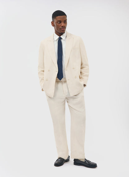 Percival Men's Linen Double Breasted Blazer - Wedding Suit Jacket - Stone | Percival Deals