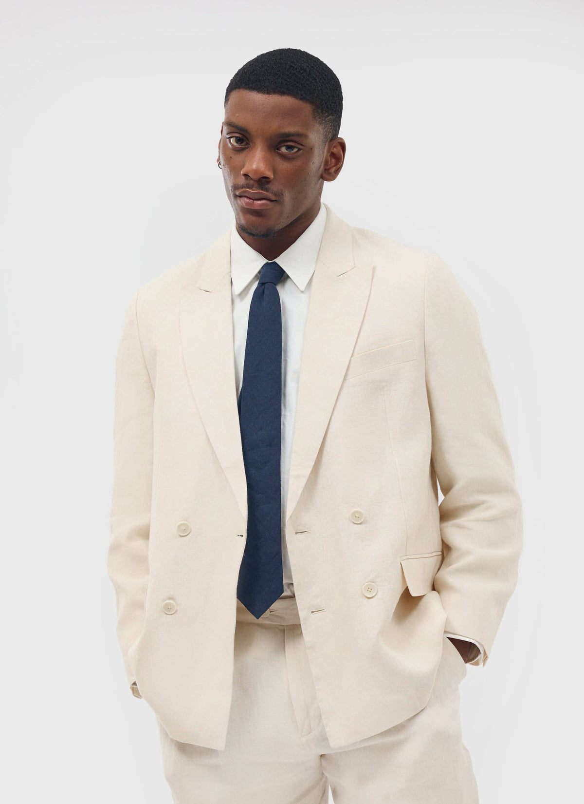 Percival Men's Linen Double Breasted Blazer - Wedding Suit Jacket - Stone | Percival Deals