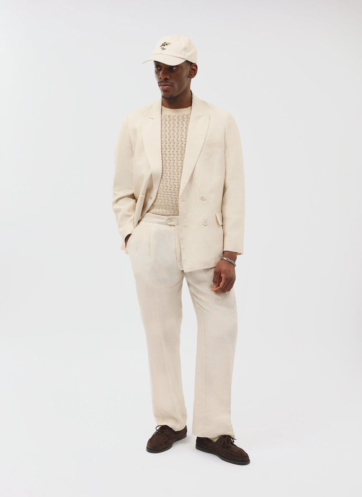 Percival Men's Linen Double Breasted Blazer - Wedding Suit Jacket - Stone | Percival Deals