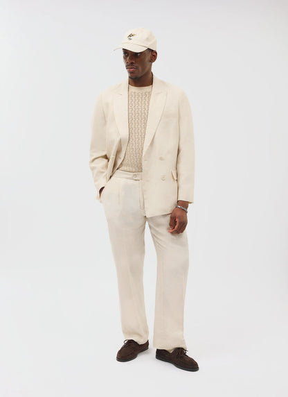 Percival Men's Linen Double Breasted Blazer - Wedding Suit Jacket - Stone | Percival Deals