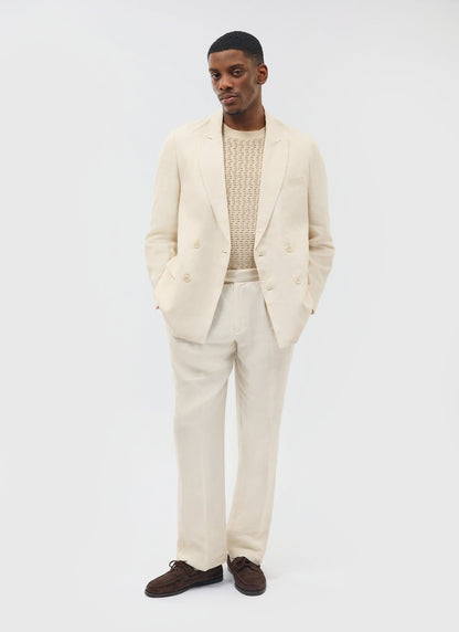 Percival Men's Linen Double Breasted Blazer - Wedding Suit Jacket - Stone | Percival Deals