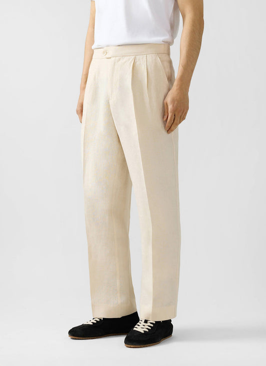 Men's Pleated Suit Trousers - Linen - Cream | Percival Customer Favorite