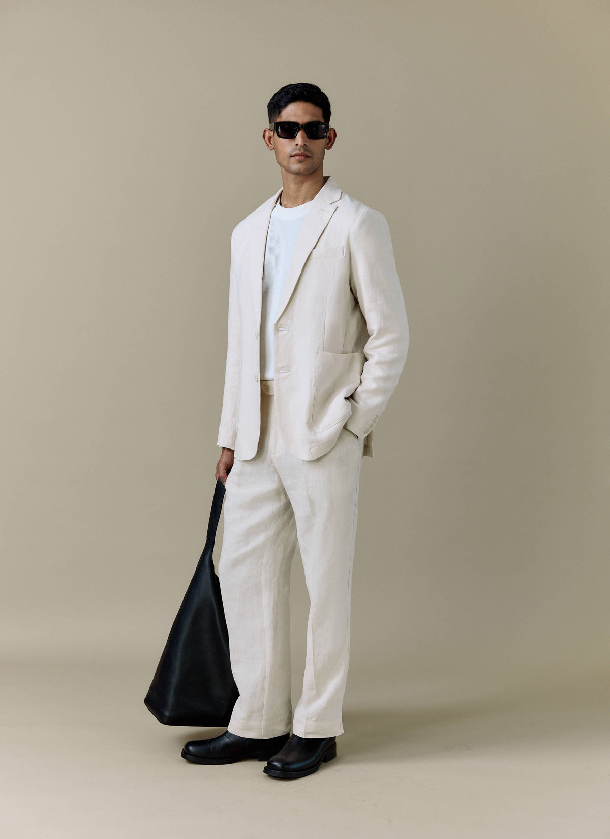 Men's Pleated Suit Trousers - Linen - Cream | Percival Customer Favorite