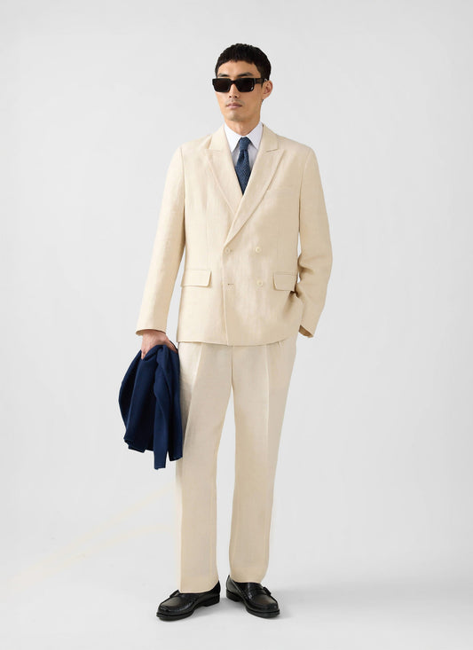 Men's Linen Double Breasted Blazer: Clifton - Cream | Percival Recommended