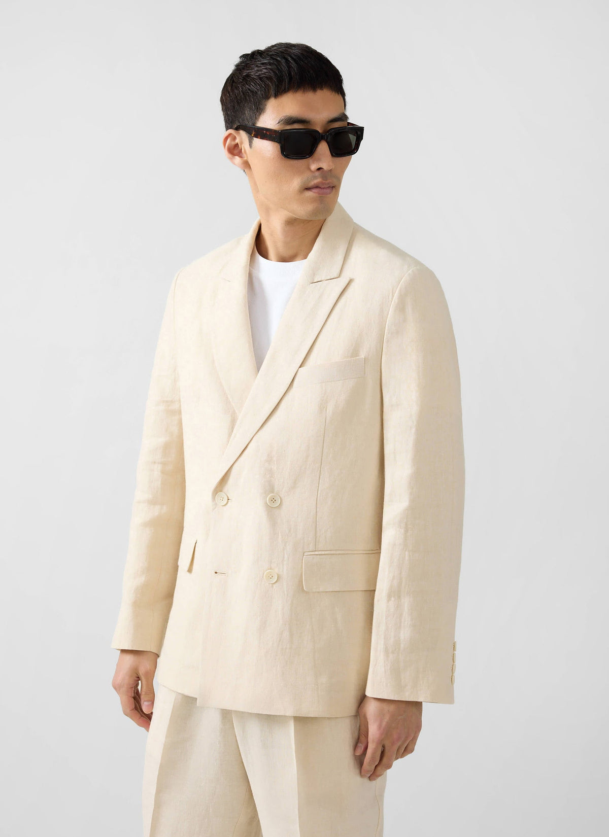 Men's Linen Double Breasted Blazer: Clifton - Cream | Percival Recommended