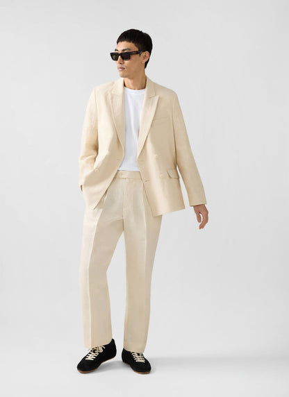 Men's Linen Double Breasted Blazer: Clifton - Cream | Percival Recommended