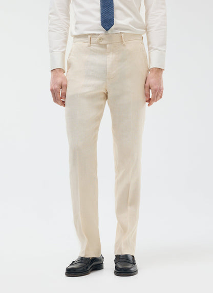 Men's Tailored Linen Trousers - Straight Leg - Cream | Percival Smart Buy
