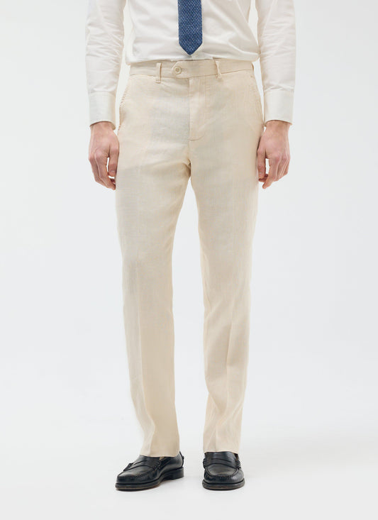 Men's Tailored Linen Trousers - Straight Leg - Cream | Percival Smart Buy