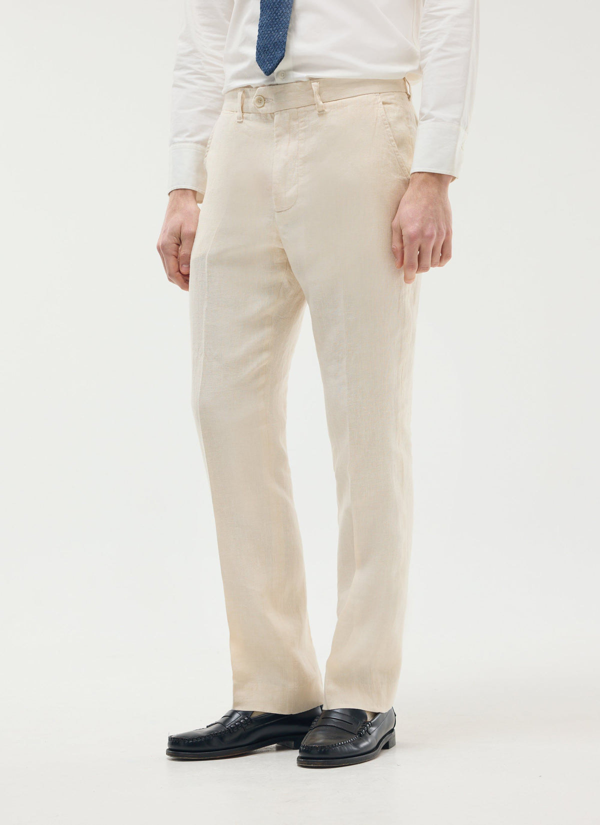 Men's Tailored Linen Trousers - Straight Leg - Cream | Percival Smart Buy
