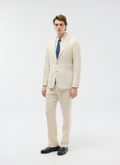 Men's Tailored Linen Trousers - Straight Leg - Cream | Percival Smart Buy