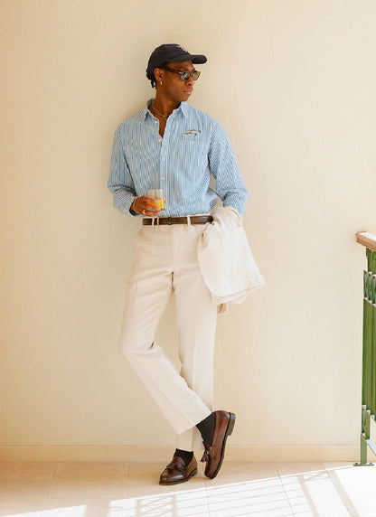 Men's Tailored Linen Trousers - Straight Leg - Cream | Percival Smart Buy