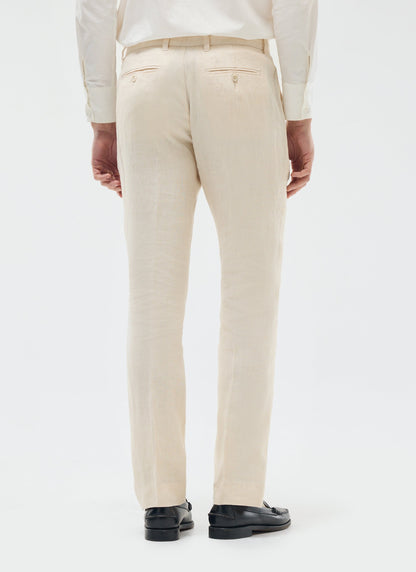 Men's Tailored Linen Trousers - Straight Leg - Cream | Percival Smart Buy