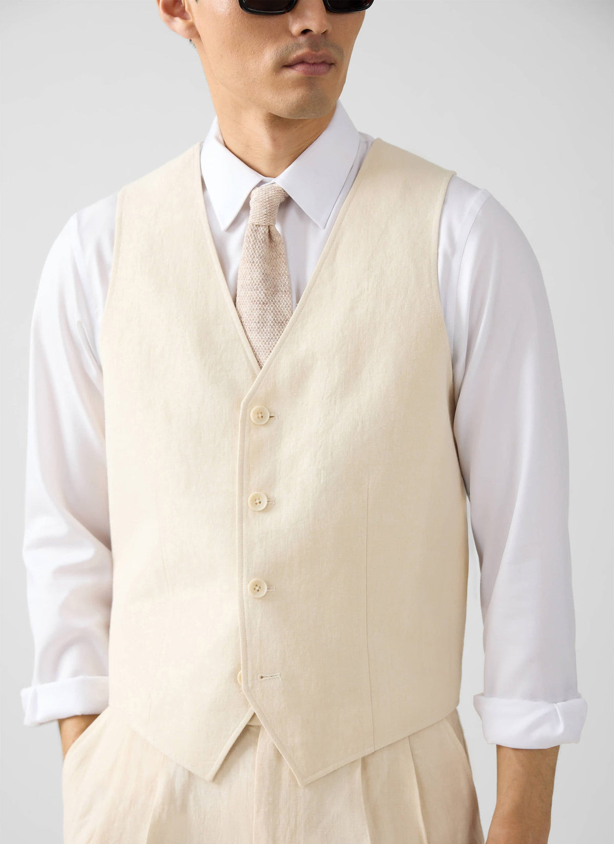 Men's Waistcoat - Linen - Cream | Percival New