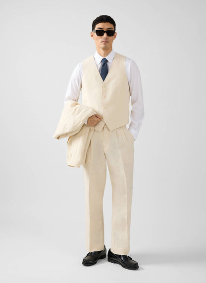 Men's Waistcoat - Linen - Cream | Percival New