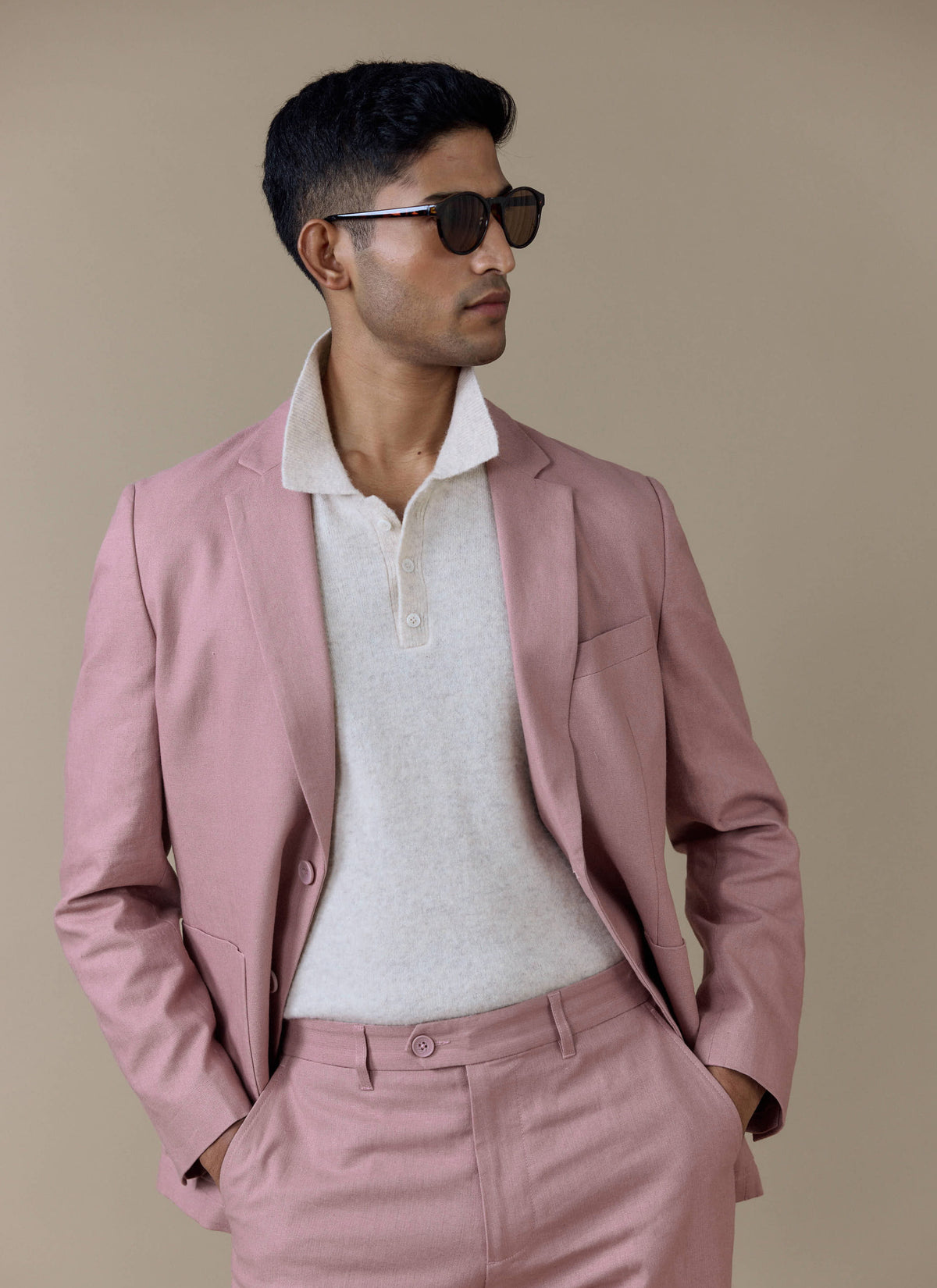Men's Dusty Pink Tailored Blazer - Linen | Percival Trending
