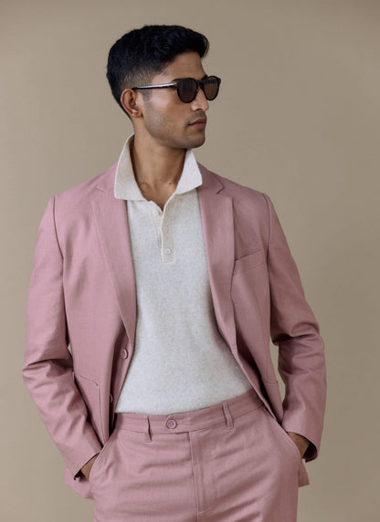 Men's Dusty Pink Tailored Blazer - Linen | Percival Trending