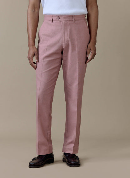 Men's Dusty Pink Tailored Trousers - Linen Blend | Percival Smart Buy